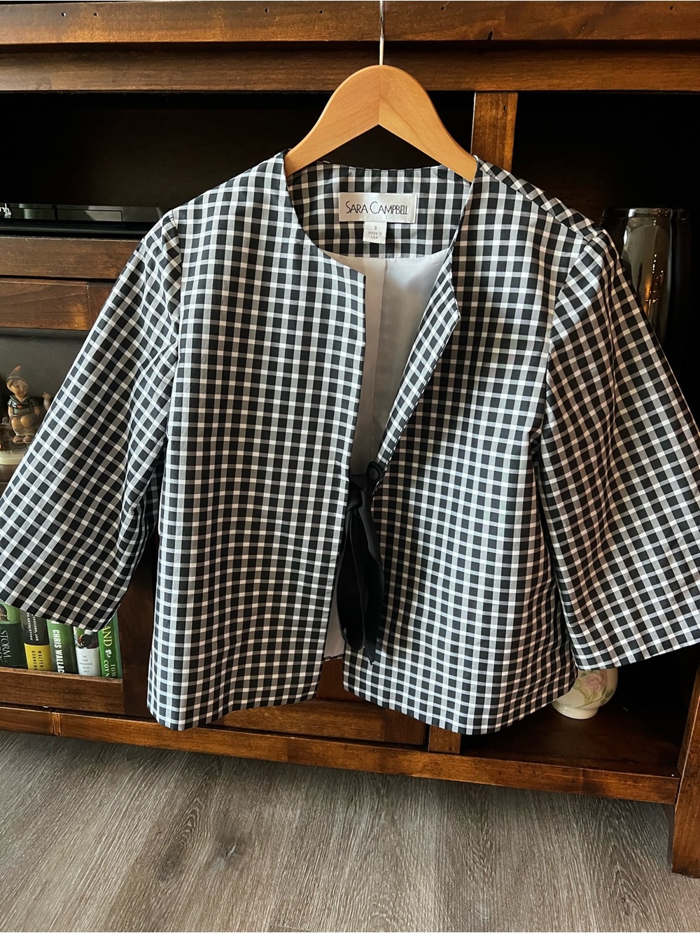 Sara Campbell Black & White Gingham Tie-Front Cropped Blazer